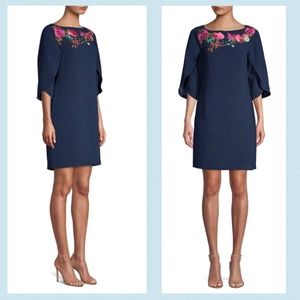 Trina Turk Blue Embroidered Petal Sleeve Dress 6